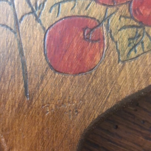 Wood Handheld Vanity Mirror Handmade Pyrography Red Cherry Branches & Spider Web - Picture 4 of 6